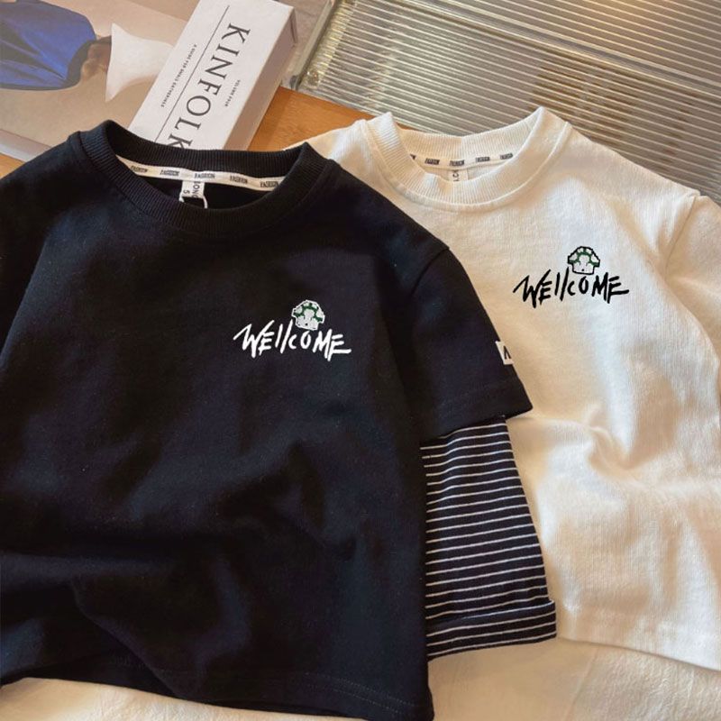 Pure cotton boys' T-shirt long-sleeved spring and autumn thin handsome children's clothing Korean version of small and medium-sized children's fake two-piece bottoming shirt