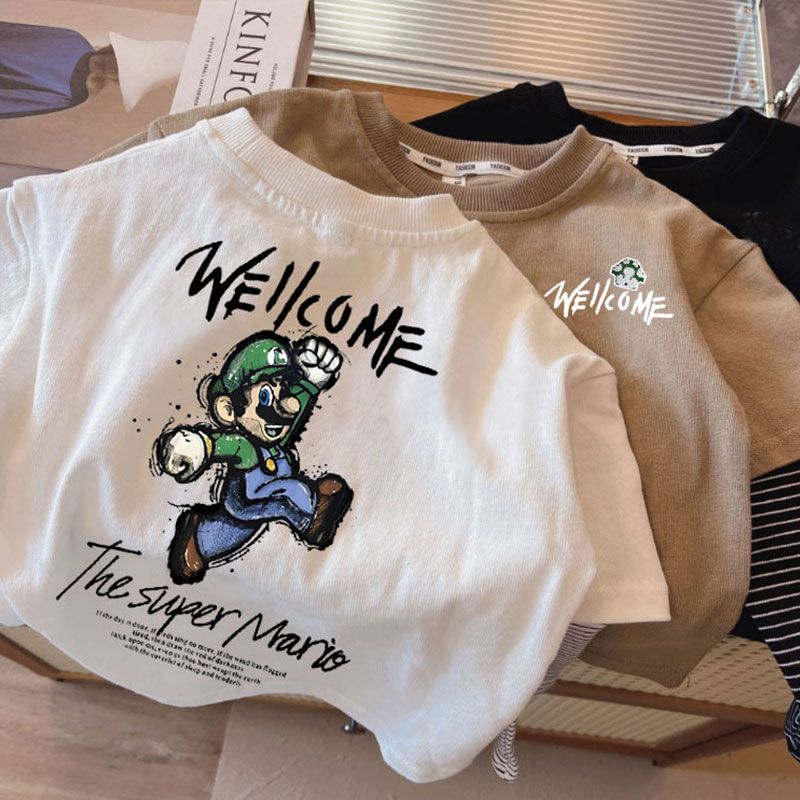 Pure cotton boys' T-shirt long-sleeved spring and autumn thin handsome children's clothing Korean version of small and medium-sized children's fake two-piece bottoming shirt
