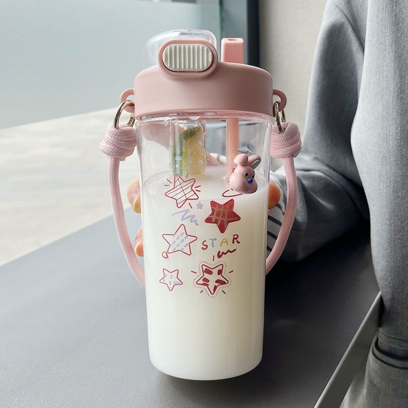 水杯女生高颜值2023新款便携式夏季水壶瓶带茶隔吸管上学儿童杯子