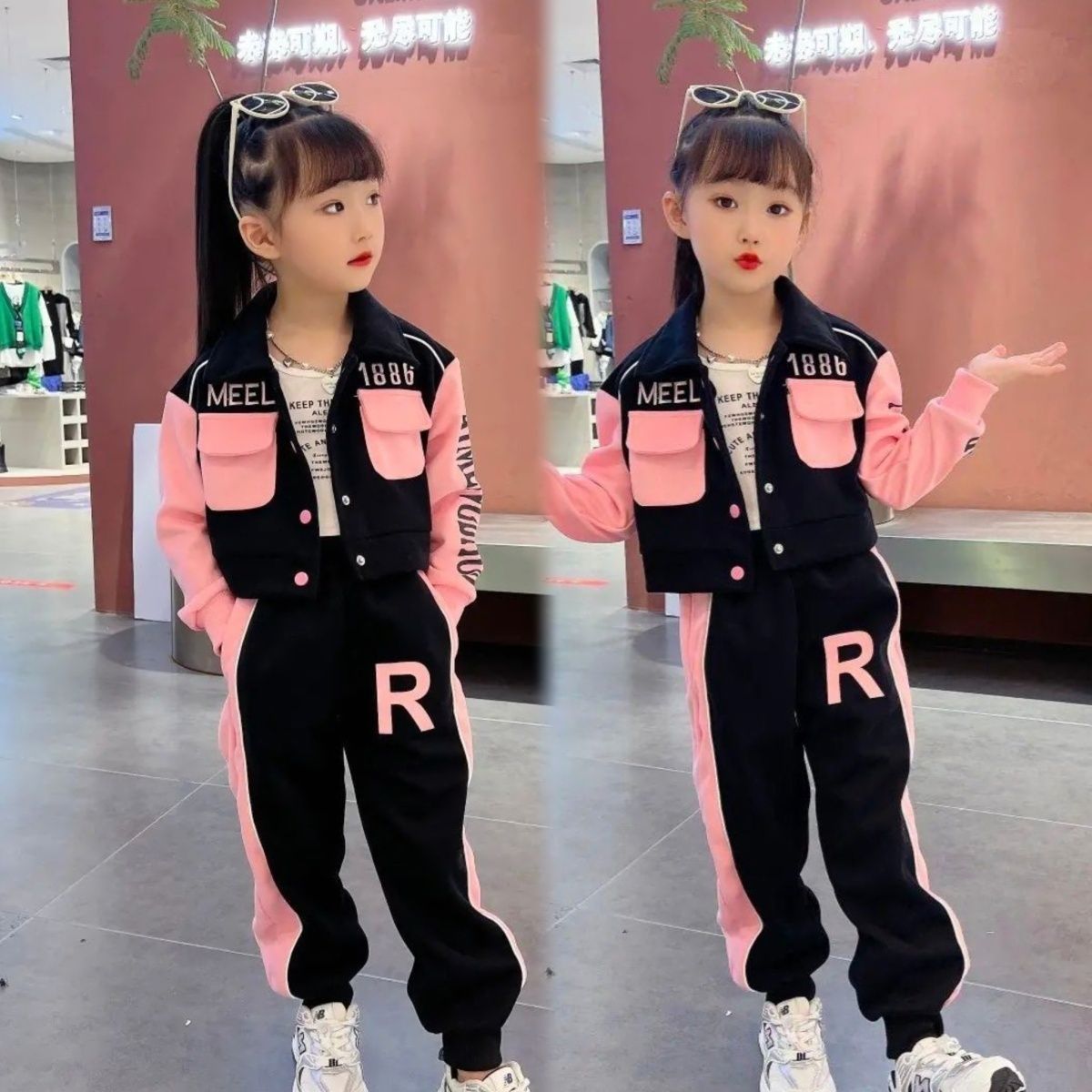 女童裝時髦套裝洋氣兒童2023新款春秋季潮服韓范中大童運動兩件套