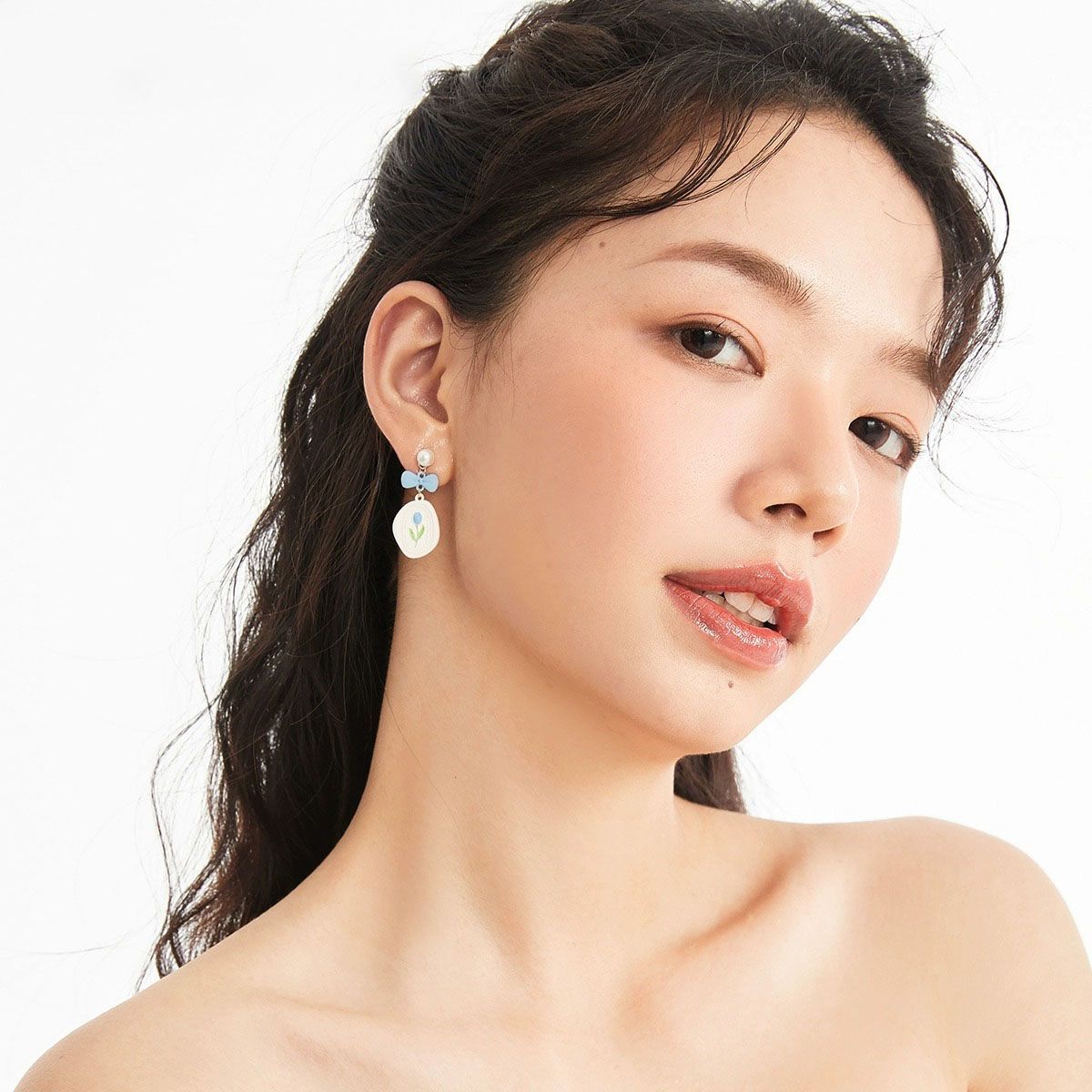 2023新款橢圓鬱金香蝴蝶結耳環女小眾設計感高級清新耳夾耳釘耳飾