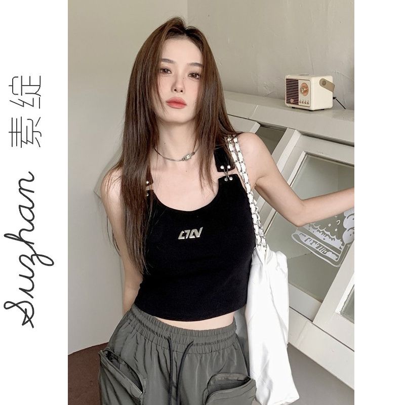 莫代爾新款立體裝飾印花外穿美背吊帶背心韓版短款內搭打底上衣潮