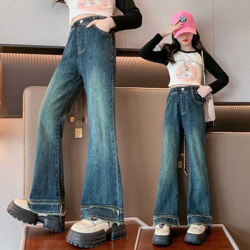 女童褲子春秋裝時尚兒童中大童韓版彈力修身女孩牛仔褲秋季喇叭褲