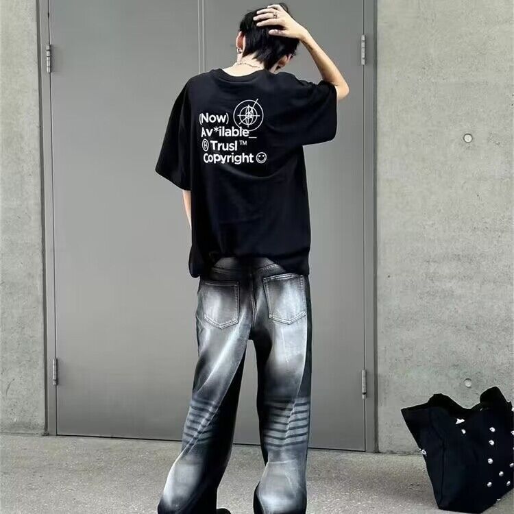 秋季新款復古牛仔褲男帥氣水洗做舊長褲貓須設計感微喇叭闊腿褲