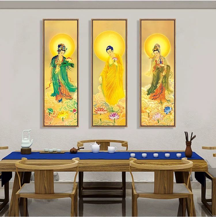 西方三宝画像佛堂挂画观世音如来佛像大势至菩萨画像客厅装饰画 4