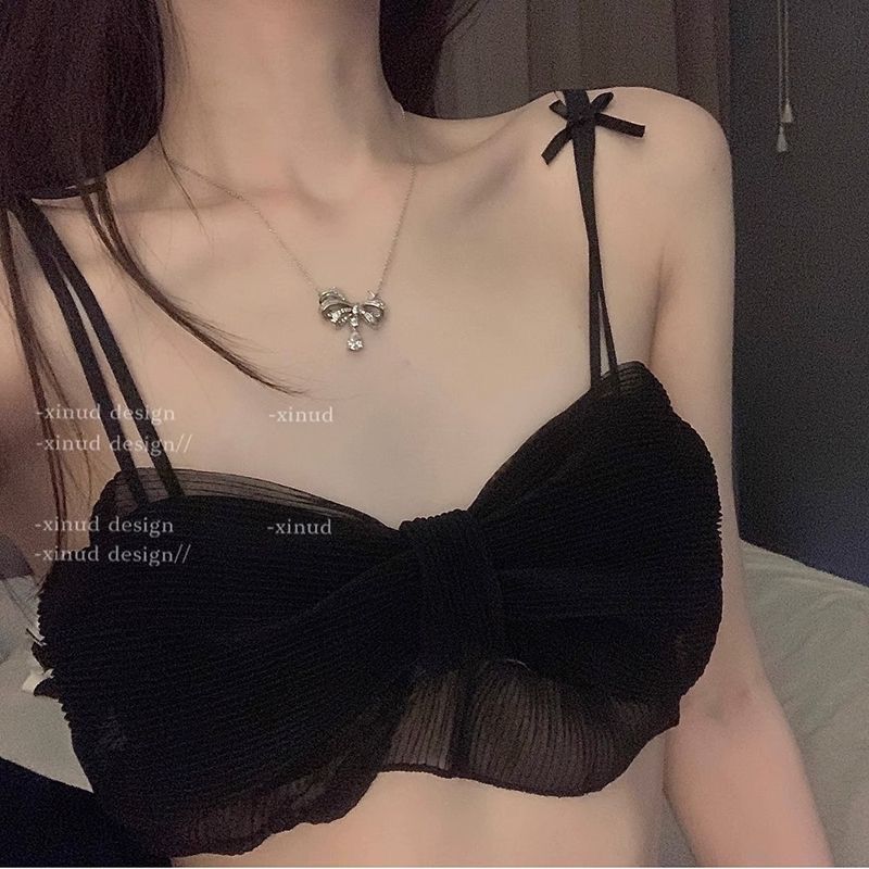 性感網紗蝴蝶結純欲內衣女小胸聚攏無鋼圈收副乳輕薄少女文胸奶罩