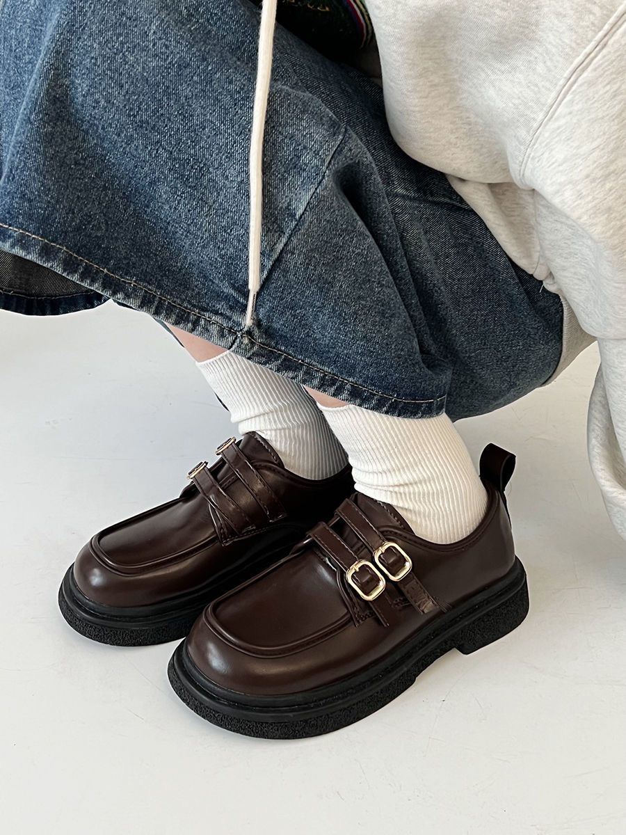 厚底英倫風棕色復古小皮鞋女春季2023新款圓頭法式瑪麗珍女鞋子