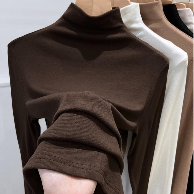 Large size fat mm spring and autumn front shoulder long-sleeved t-shirt women's clothing with half-high collar and thin bottoming shirt
