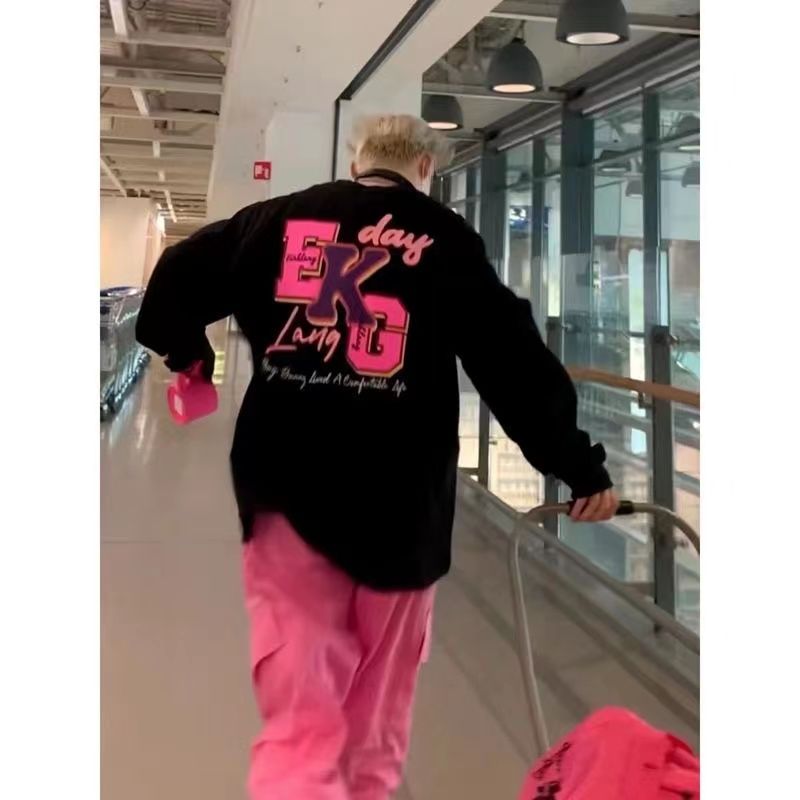 美式街頭潮牌衛衣春秋新款ins男女情侶時尚寬鬆百搭圓領長袖上衣
