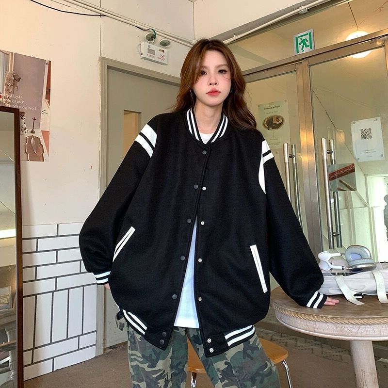 黑色百搭棒球服外套女春秋美式復古高級感小眾情侶裝洋氣夾克上衣