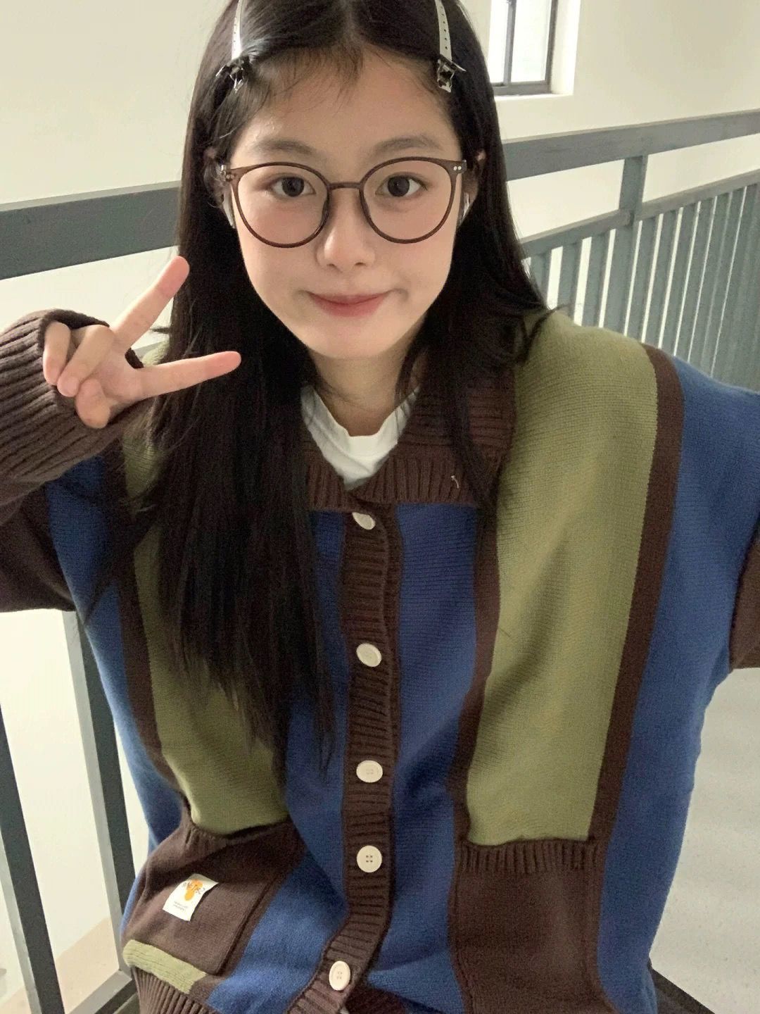 慵懶風條紋毛衣女早秋新款日系復古寬鬆百搭撞色拼接針織開衫外套