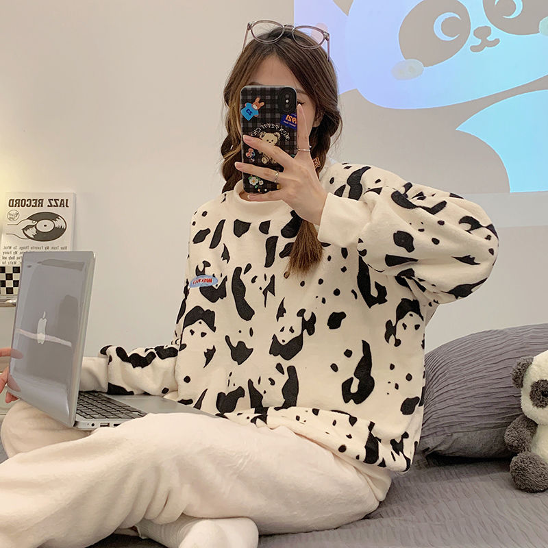 純欲冬季簡約薄絨可外穿新款珊瑚絨睡衣女法蘭絨家居服套裝2022年