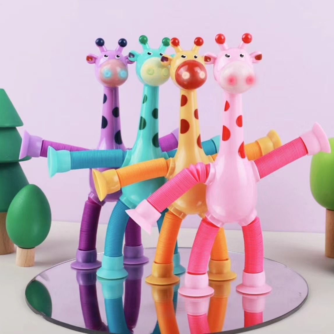 Stretch tube giraffe ever-changing luminous creative cartoon telescopic suction cup parent-child interactive children's educational decompression toy