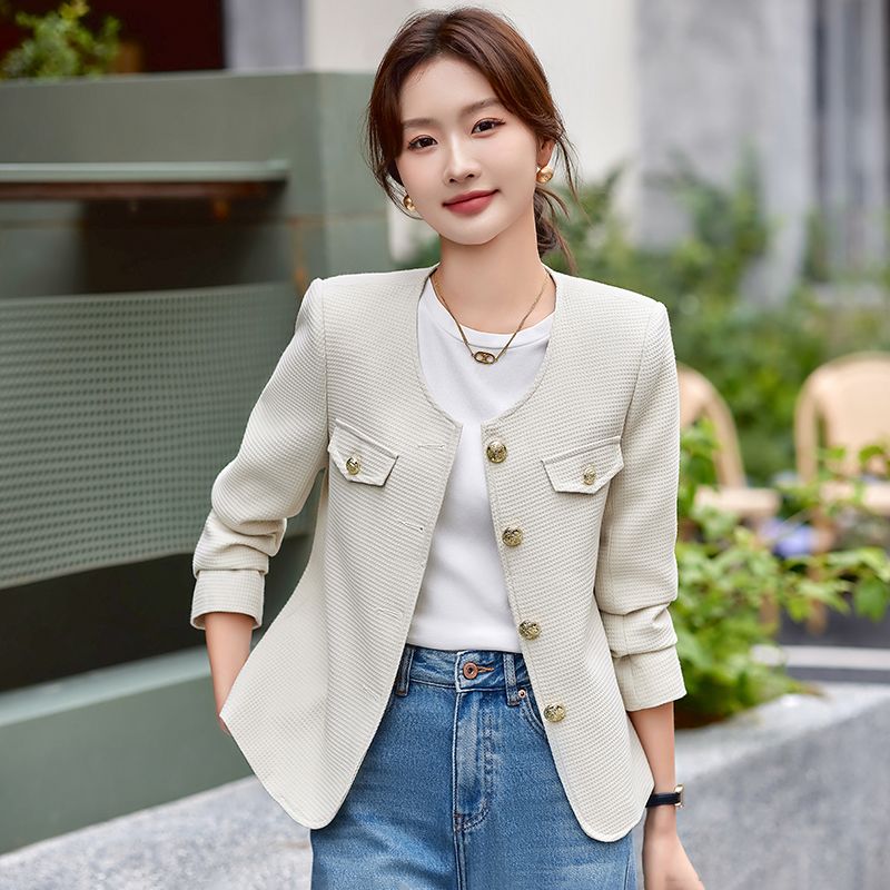 Black small fragrant style suit jacket for women 2023 new versatile high-end fashion casual slim suit top autumn