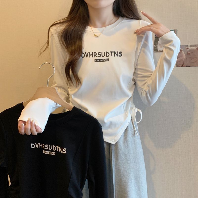 長袖T恤女秋季ins潮設計感不規則獨特别致純欲風甜酷辣妹大碼上衣