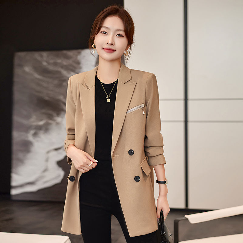 High-end double-breasted suit jacket for women 2023 autumn and winter new temperament versatile commuting Korean style small suit top