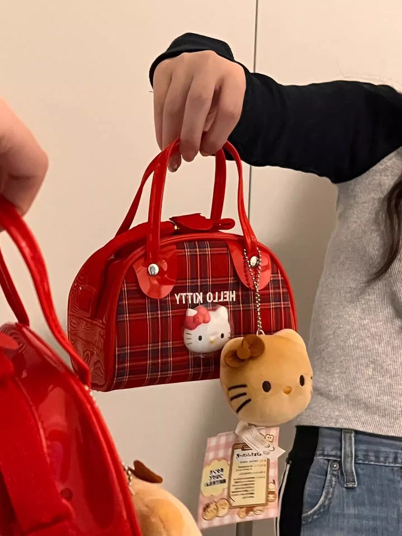 hello kitty cat KT shoulder plaid bag Showa retro y2k millennium hottie cute handheld crossbody bag