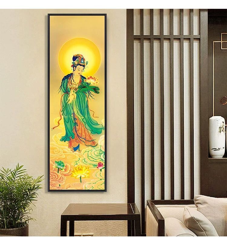 西方三宝画像佛堂挂画观世音如来佛像大势至菩萨画像客厅装饰画 detail 2