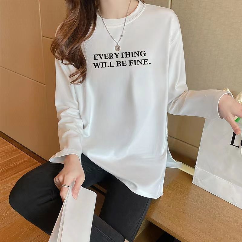 長袖t恤女春秋新款小眾設計感不規則寬鬆大碼白色百搭打底衫上衣
