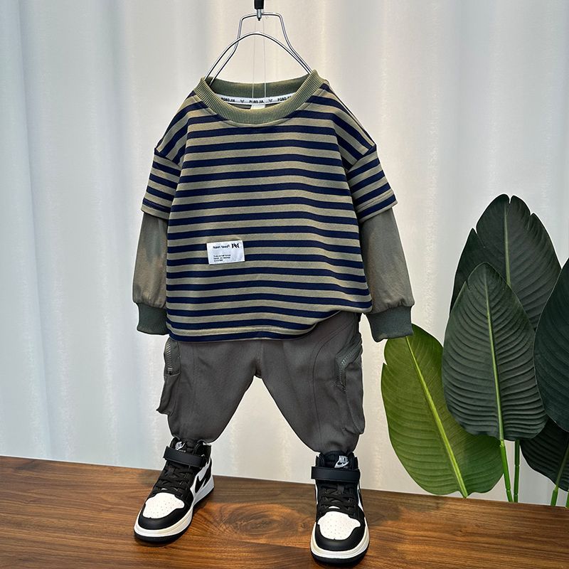 男童酷帥衛衣套裝2023新款洋氣痞帥寶寶秋裝衣服工裝褲秋季兒童裝