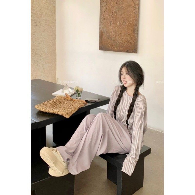 Trendy and careful hollow striped long-sleeved sunscreen T-shirt for women in early autumn lazy style loose and slim strap top ins