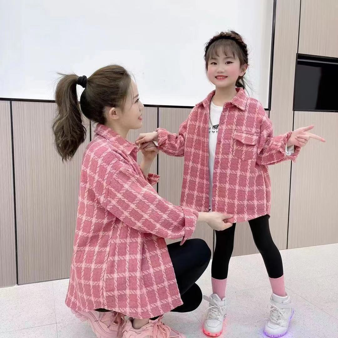 Children's Spring and Autumn New Style 2023 New Arrival Plaid Jacket Parent-Child Wear Versatile Western Style Shirt Girls' Jacket Hot Trend