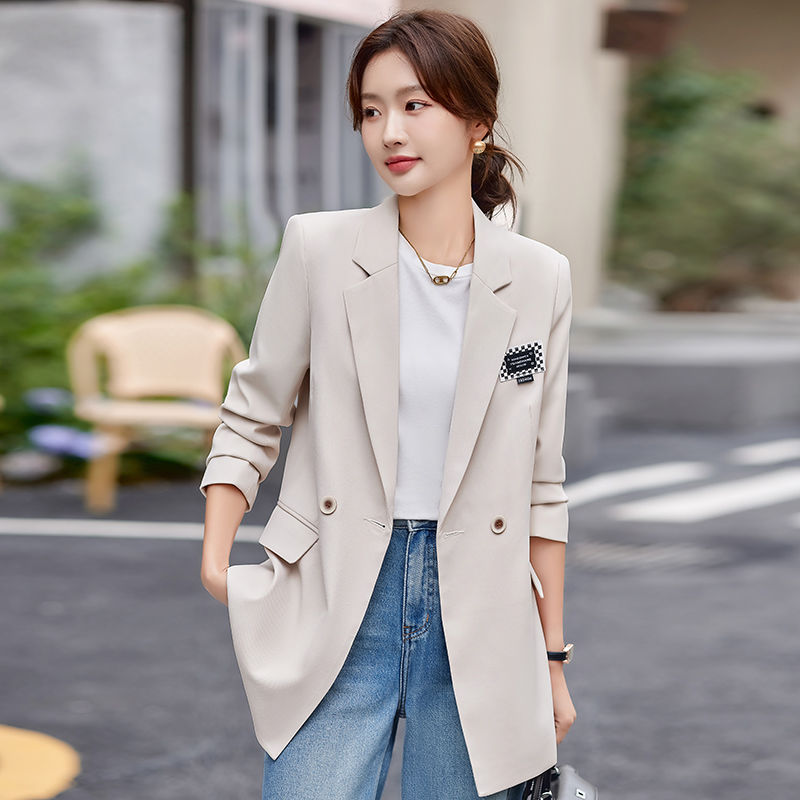 Apricot suit jacket for women 2023 new autumn versatile hot style high-end small professional suit top for women