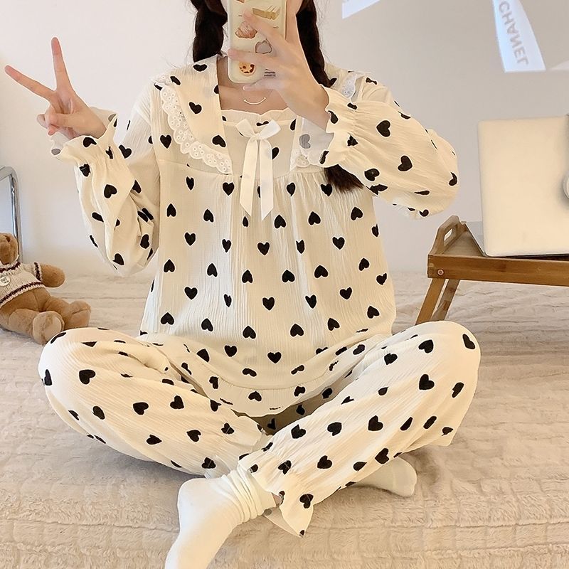 睡衣女春秋季長袖公主風甜美學生少女寬鬆薄款可外穿家居服套裝