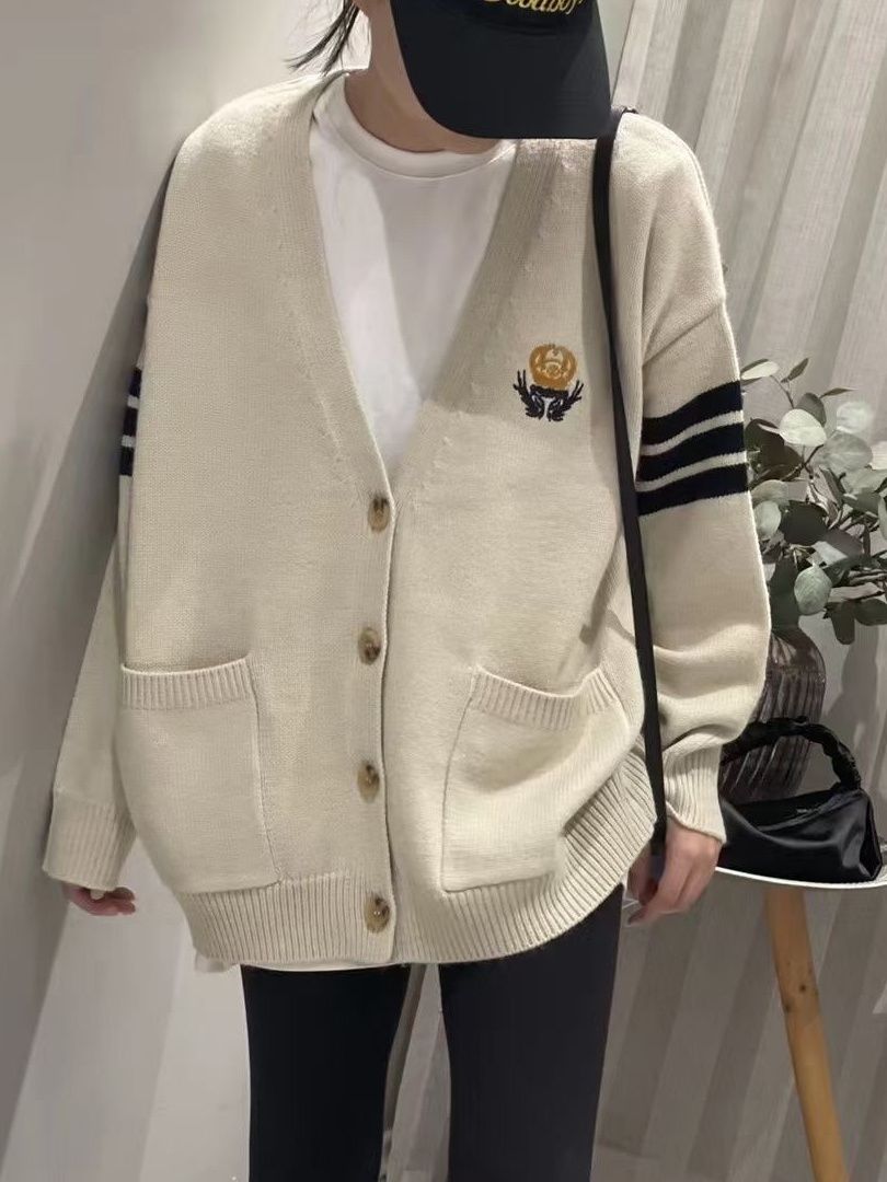 2023年新款早春季小香慵懶風韓系刺繡毛衣外套針織開衫春秋款女裝