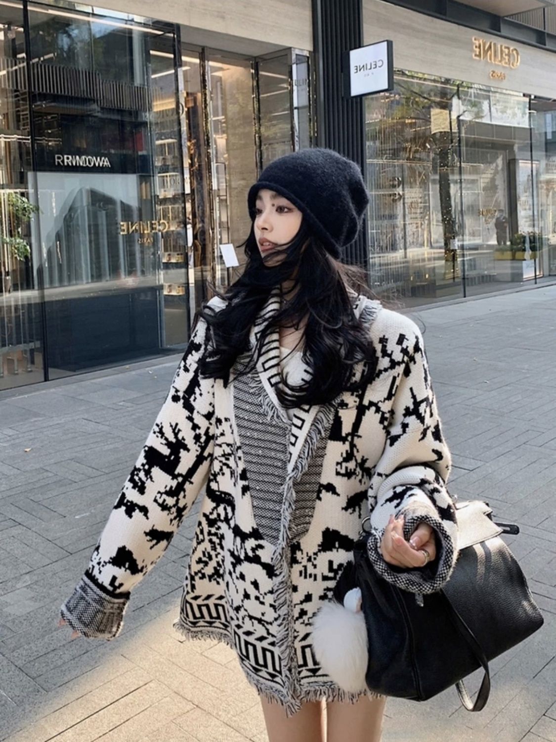 長袖外套上衣設計新款流蘇秋冬2023提花寬鬆女開衫毛衣慵懶感小眾