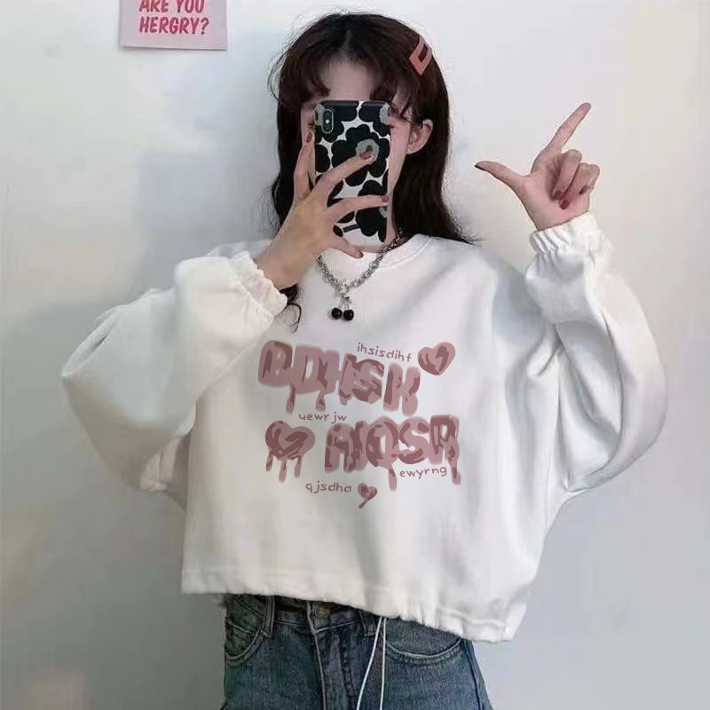 短款薄款抽繩衛衣女潮ins秋冬韓版寬鬆學生新款百搭外穿長袖上衣