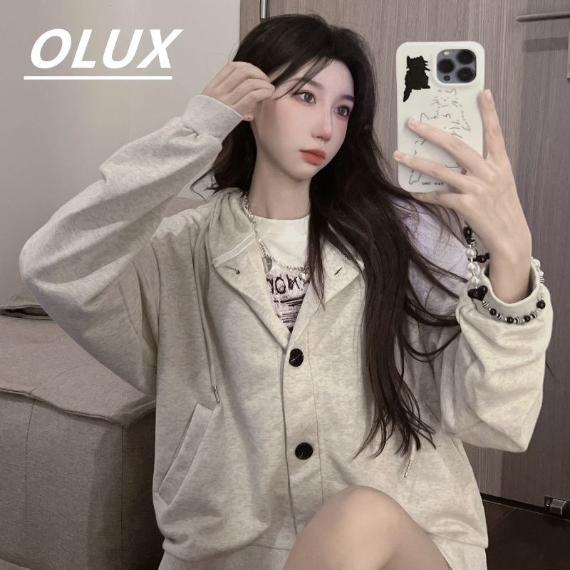 OLUX新款小香風秋冬季連帽外套衛衣女學生潮流韓系寬鬆百搭上衣服