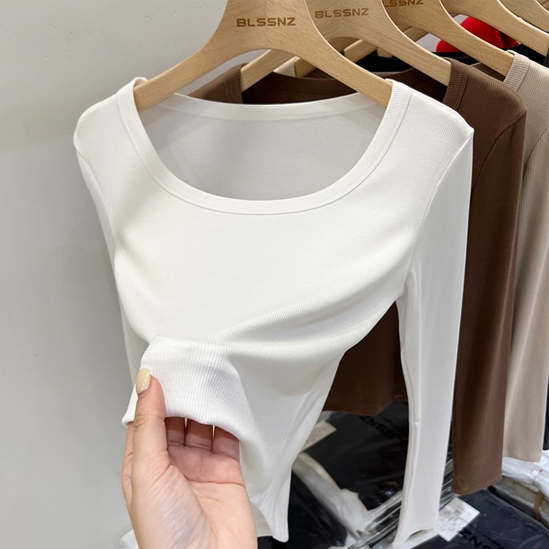 European design sense niche high waist low round neck long sleeve T-shirt women's autumn new bottoming small shirt top ins tide