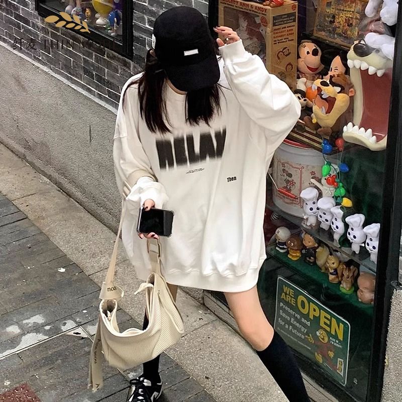 Fiber wheat 380G heavyweight pure cotton super hot cec sweatshirt for women autumn Korean version oversize thin student loose trendy
