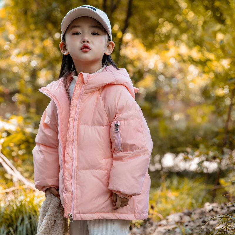 新款儿童轻薄羽绒服秋冬男童中长款白鸭绒女童连帽可爱外套