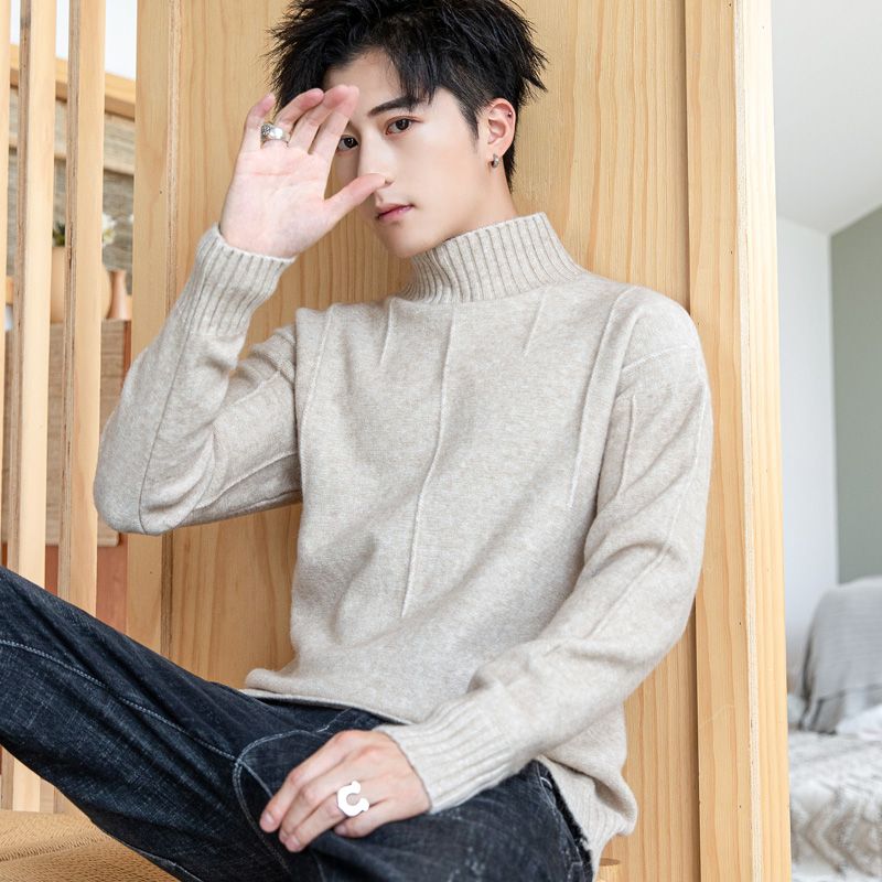 Mid-collar autumn and winter men's sweater new solid color sweater trendy casual bottoming shirt outer wear warm sweater for men