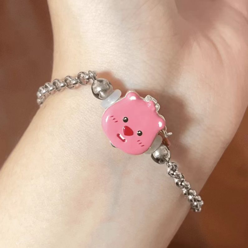 可爱小海狸露比loopy韩国网红粉色手链小众设计感串珠女个性手饰