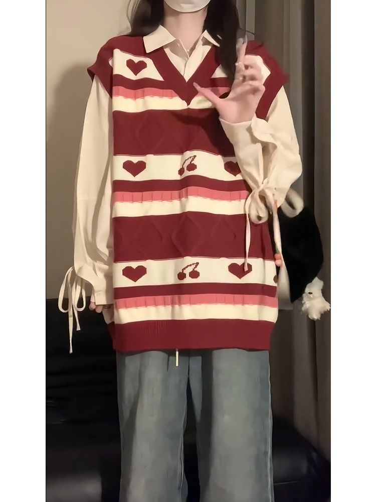 日系学院风针织马甲女秋外搭薄款慵懒风洋气时髦网红提花毛衣背心