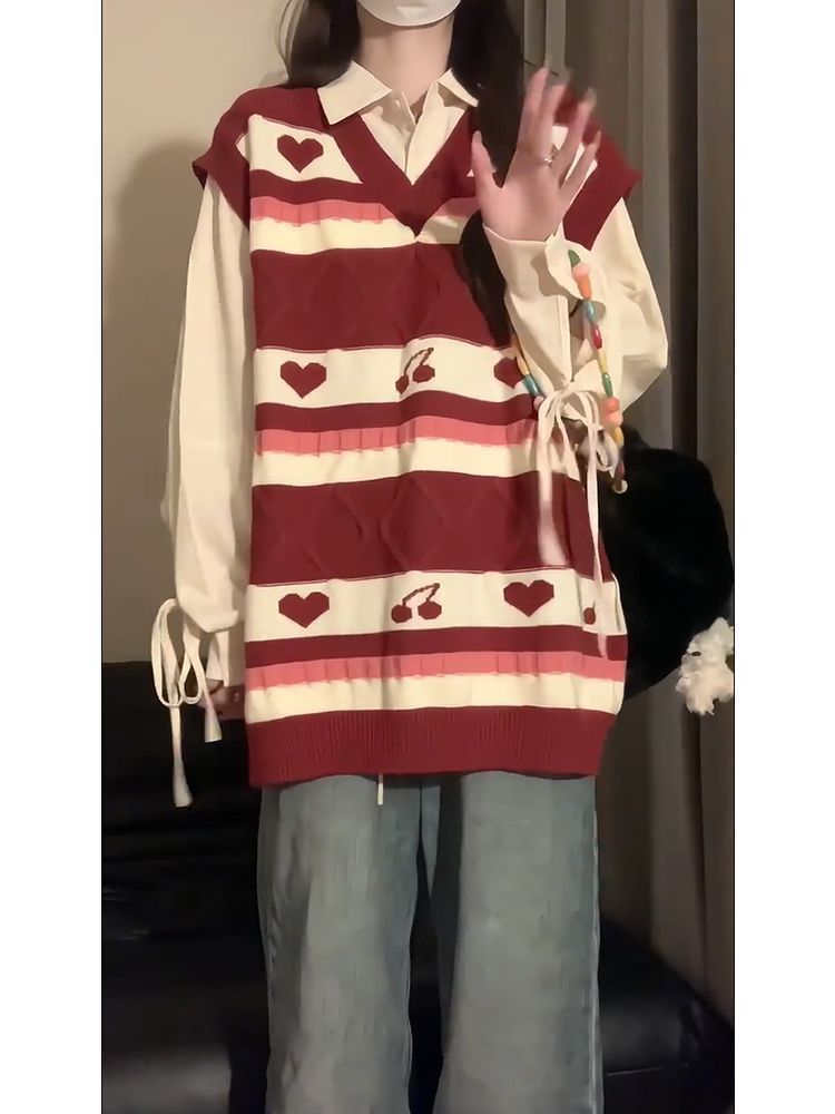 日系学院风针织马甲女秋外搭薄款慵懒风洋气时髦网红提花毛衣背心