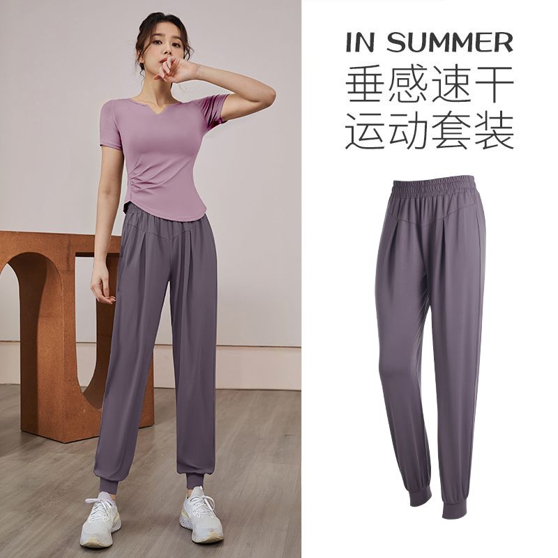 瑜伽服女夏新款修身顯瘦短袖專業網紅高級感健身衣晨跑步運動套裝