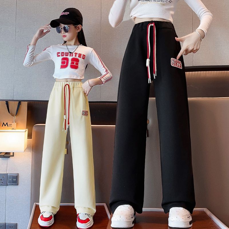 女童時髦闊腿褲春秋裝洋氣寬鬆褲子2023新款外穿衛褲兒童休閒長褲