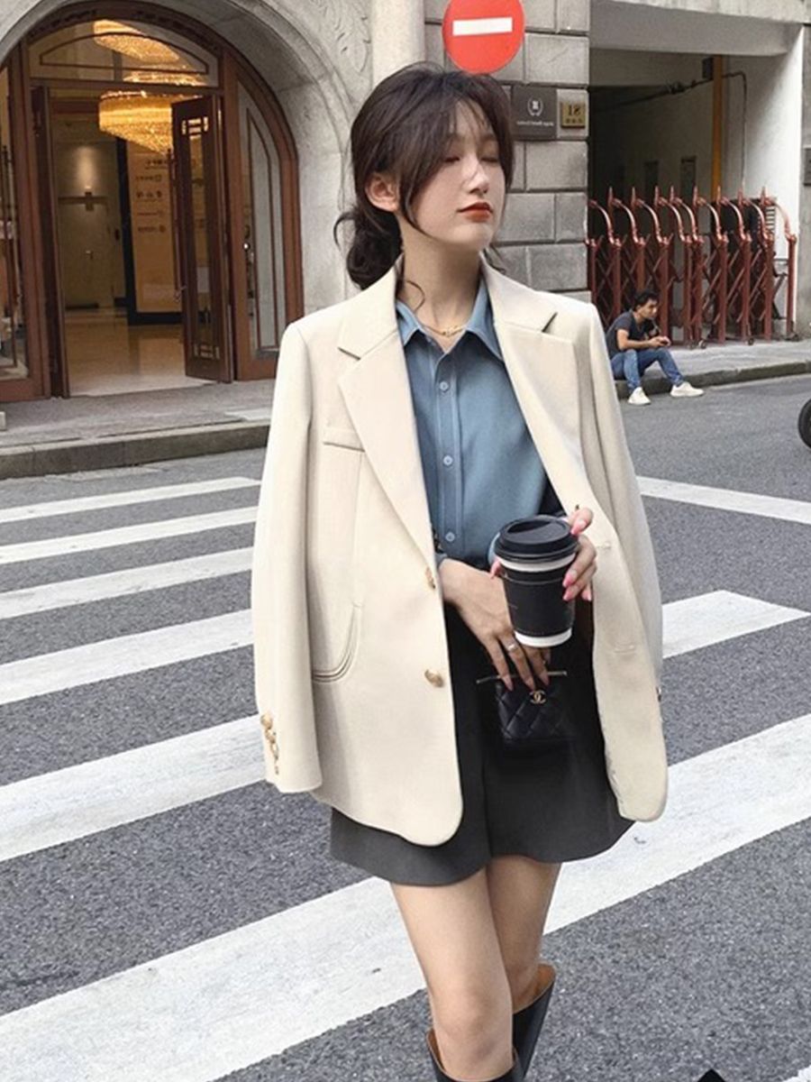 Off-white blazer women's spring and autumn new design Korean style loose slimming foreign style versatile small suit
