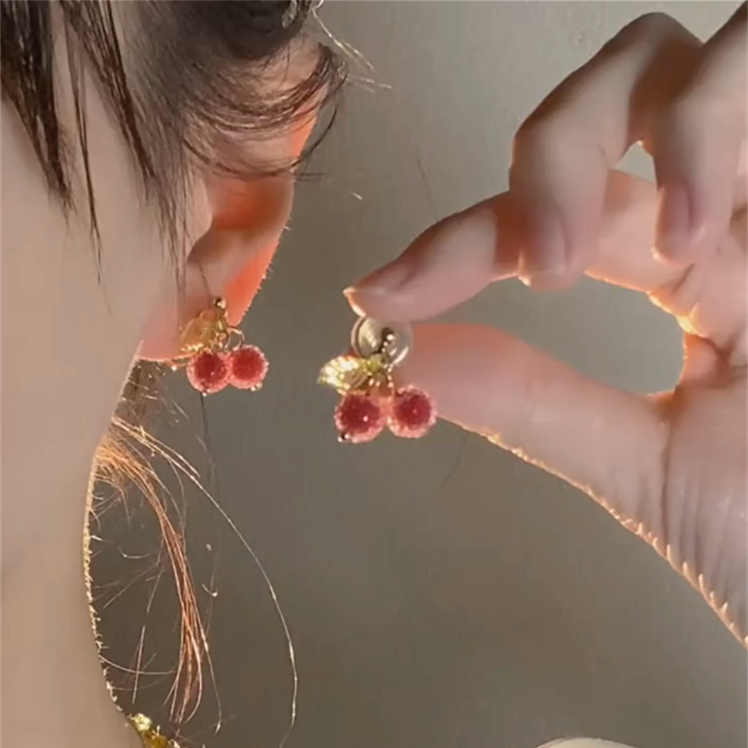 法式櫻桃耳釘女復古風可愛無耳洞耳夾夏日小眾設計高級感森系耳環
