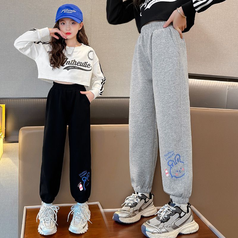 女童褲子春秋網紅時尚洋氣百搭長褲2023新款秋季兒童外穿寬鬆衛褲