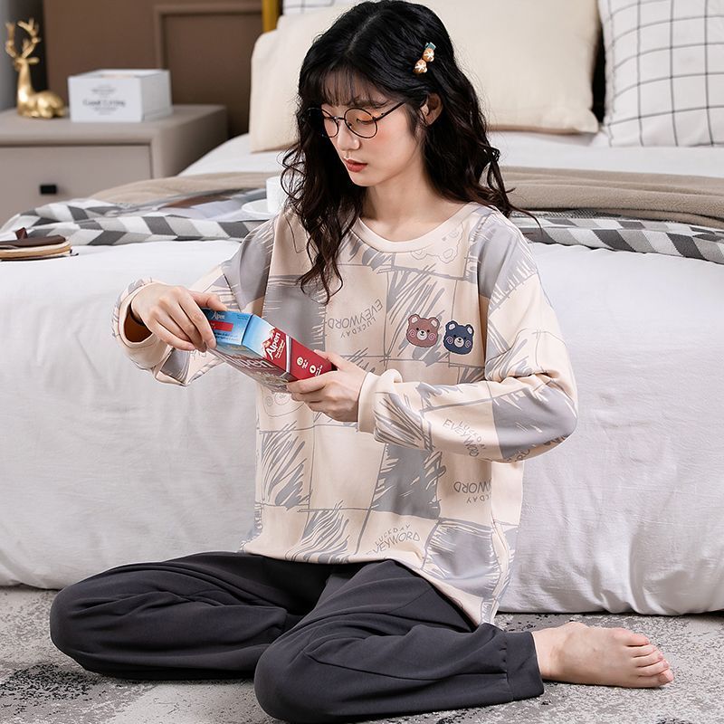 新款純棉高檔睡衣女春秋季長袖韓版套裝學生宿舍冬天可外穿家居服