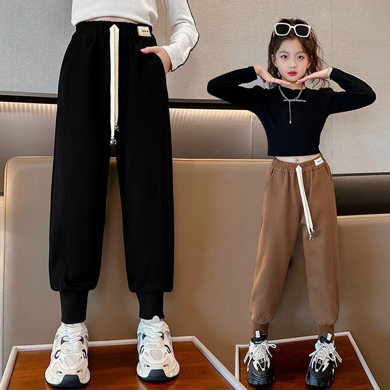 女童褲子春秋時髦洋氣運動褲中大童秋裝休閒秋季網紅炸街兒童衛褲