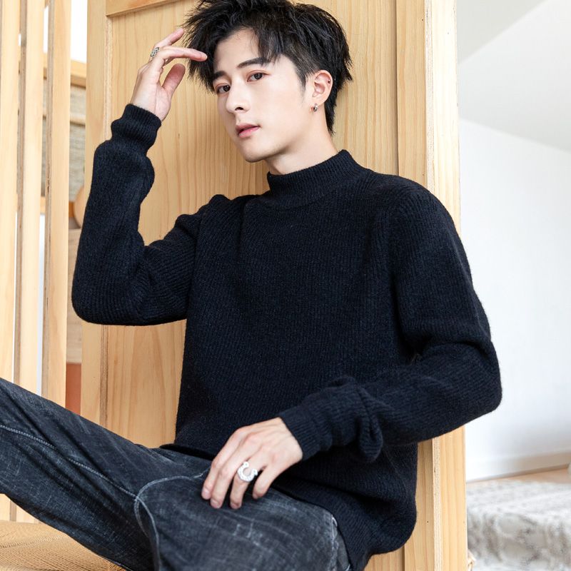 Mid-collar autumn and winter men's sweater new solid color sweater trendy casual bottoming shirt outer wear warm sweater for men