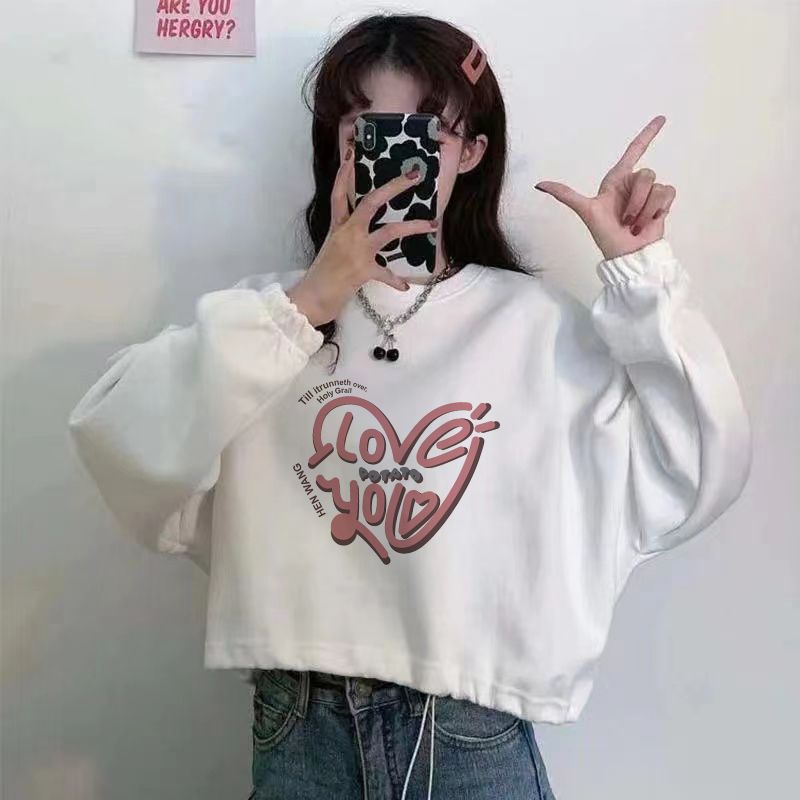 短款衛衣女ins秋冬韓版圓領薄款寬鬆學生新款百搭外穿長袖上衣潮