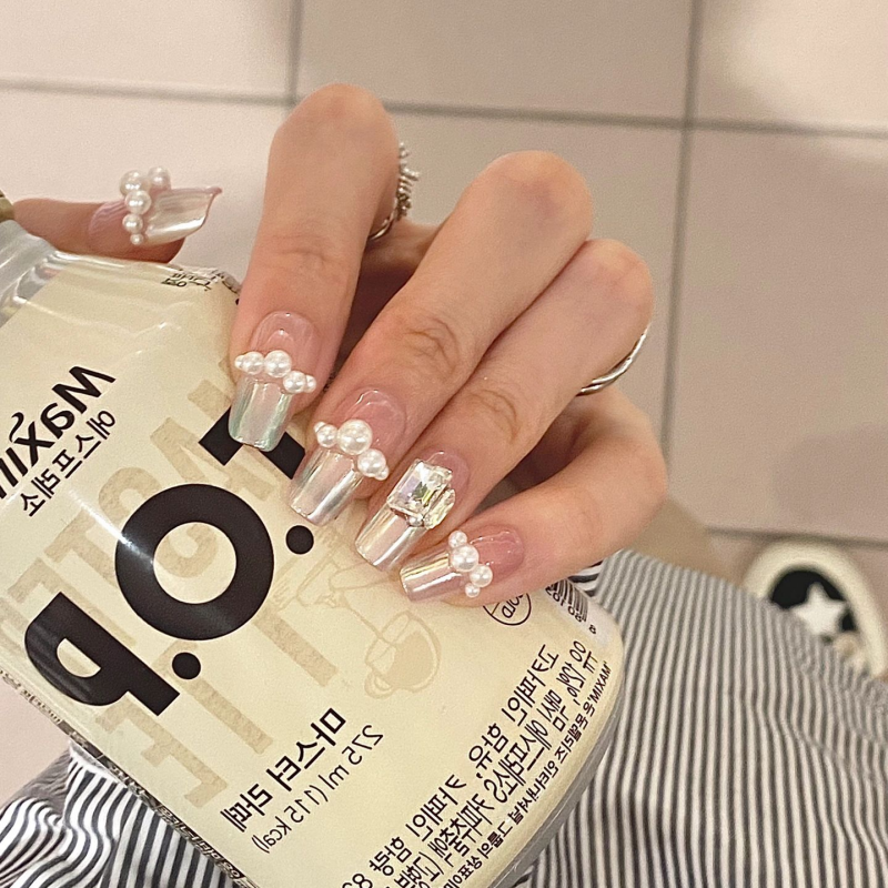 【Nail家】夏日極光美甲~ 假指甲可取可帶月光法式珍珠美甲穿戴甲