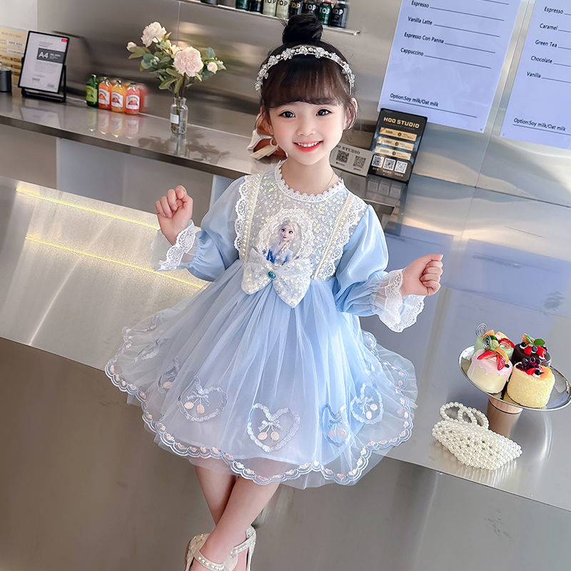 Elsa Princess Dress Girls Dress 2023 New Fashionable Children's Baby Spring Dress Children's Spring and Autumn Gauze Dress